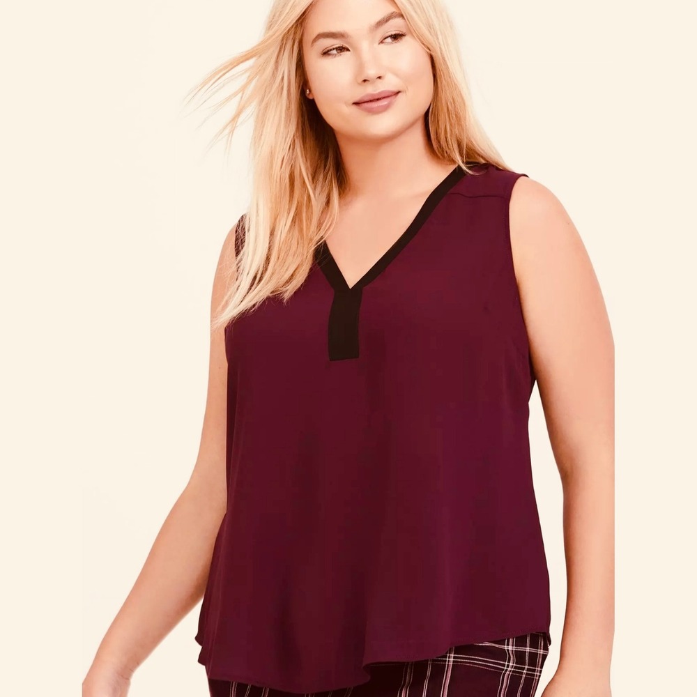 Torrid Georgette Tank Highland Thistle Burgundy Maroon Wine‎ Size 1X Top Blouse